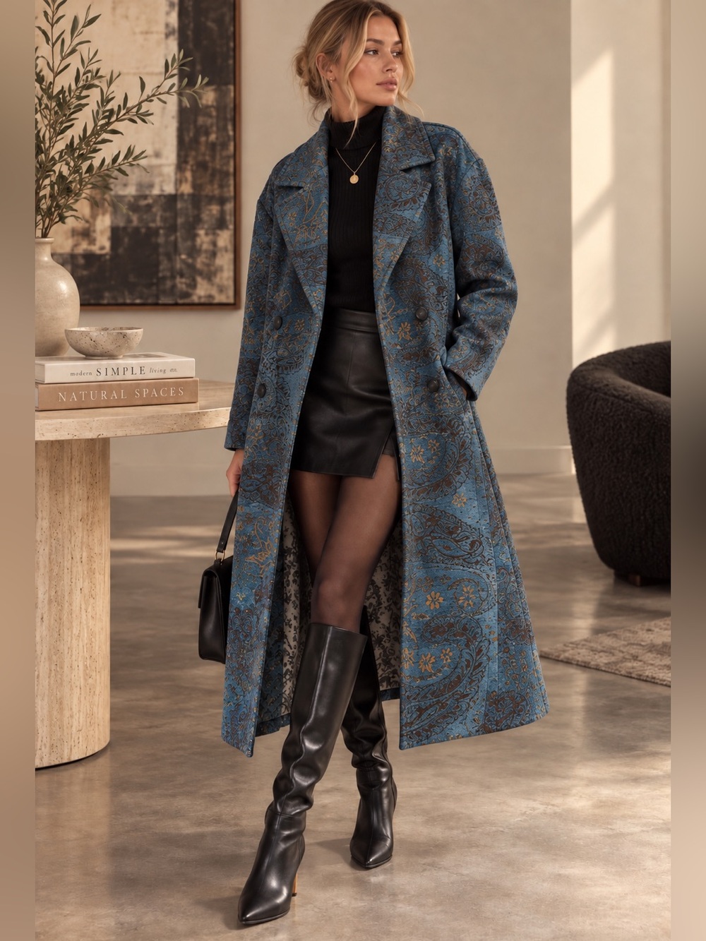 Free People Micah Blue Paisley Jacquard Duster Coat NWT XS